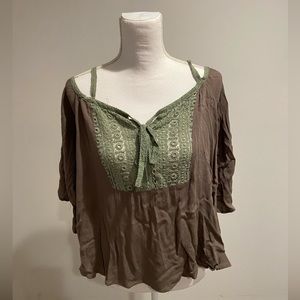 Off shoulder olive green top